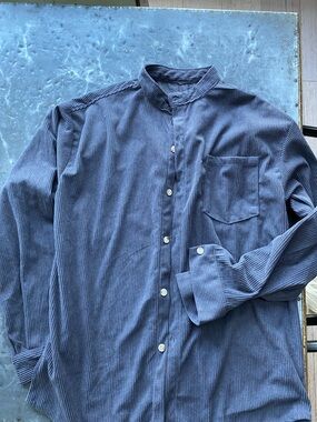 Men's Blue Corduroy Button-Up Shirt